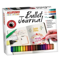 ALPINO COLOR EXPERIENCE KIT BULLET JOURNAL CON 12 ROTULADORES DOBLE PUNTA (0.7MM Y 2.9MM) - 2 MARCADORES PASTEL - 6 ROTULADORES CON EFECTO PURPURINA - REGLA DE 15CM - LIBRETA DE 80 PAGINAS - IDEAL PAR