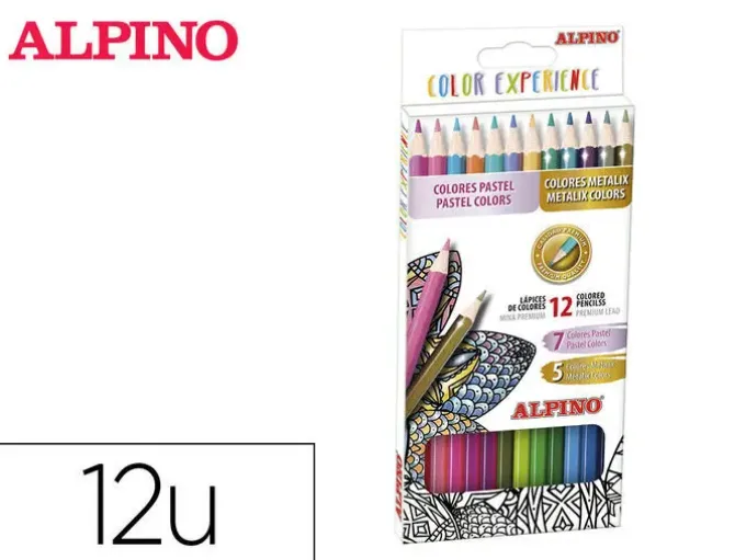 ALPINO COLOR EXPERIENCE PACK DE 12 LAPICES DE COLORES PREMIUM COLORES PASTEL Y METALICOS - MINA PREMIUM PARA PINTADO SUAVE Y DEGRADADO - COLORES SURTIDOS PASTEL Y METALICOS