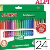 ALPINO PACK DE 24 ROTULADORES ESCOLARES - PUNTA FINA DE 3MM - SUPERLAVABLES Y BRILLANTES - DESARROLLA LA CREATIVIDAD - COLORES SURTIDOS