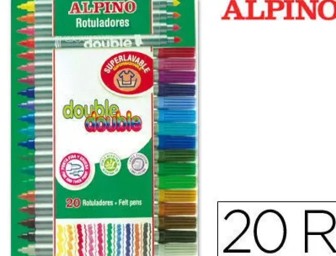ALPINO PACK DE 24 ROTULADORES DE DOBLE PUNTA - CAJA 20+4 - PINTA GRUESO O FINO CON UN MISMO ROTULADOR - SUPERBRILLANTES Y SUPERLAVABLES - COLORES SURTIDOS