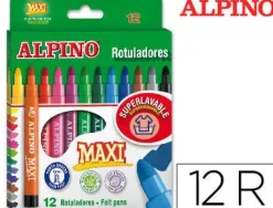 ALPINO PACK DE 12 ROTULADORES GRUESOS MAXI - PUNTA DE 6MM - SUPERLAVABLES, RESISTENTES, DURADEROS Y DE COLORES BRILLANTES - IDEAL PARA USO ESCOLAR - COLORES SURTIDOS