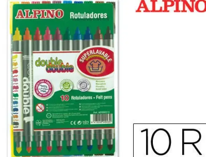 ALPINO PACK DE 12 ROTULADORES DOUBLE DOUBLE 10+2 - ROTULADORES DE DOBLE PUNTA - COLORES SUPERBRILLANTES - TINTA SUPERLAVABLE - IDEAL PARA TRABAJOS ESCOLARES Y DIBUJOS - COLORES SURTIDOS