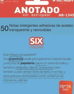 ANOTADO BLOC DE NOTAS QUITA Y PON TRANSPARENTES AZUL 76X76MM 50HOJAS