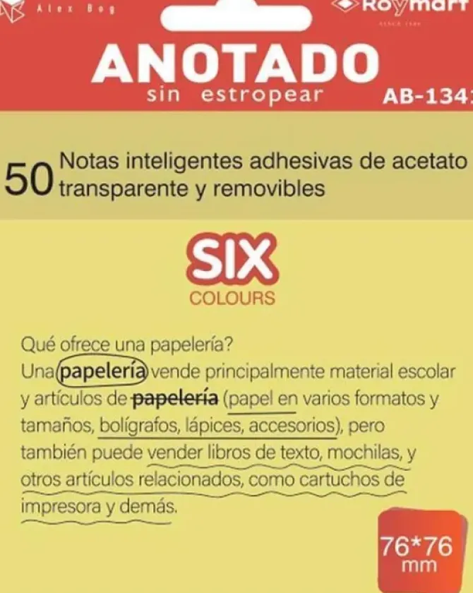 ANOTADO BLOC DE NOTAS QUITA Y PON TRANSPARENTES AMARILLO 76X76MM 50 HOJAS