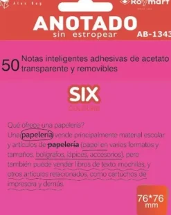 ANOTADO BLOC DE NOTAS QUITA Y PON TRANSPARENTES ROSA FUCSIA 76X76MM 50HOJAS