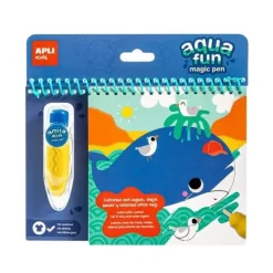 APLI BLOC PINTA Y COLOREA CON AGUA MARINO - BLOCK CON 6 LAMINAS DE DIBUJO - PINCEL RECARGABLE CON AGUA - COLOREA UNA Y OTRA VEZ