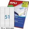 APLI CAJA 100 HOJAS ETIQUETAS BLANCAS CANTOS RECTOS I/L/C70 X 16.9 MM REF. 1294