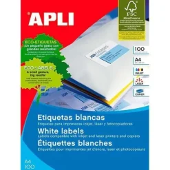 APLI CAJA 100 HOJAS ETIQUETAS BLANCAS CANTOS RECTOS I/L/C70 X 33.8 MM REF. 1293