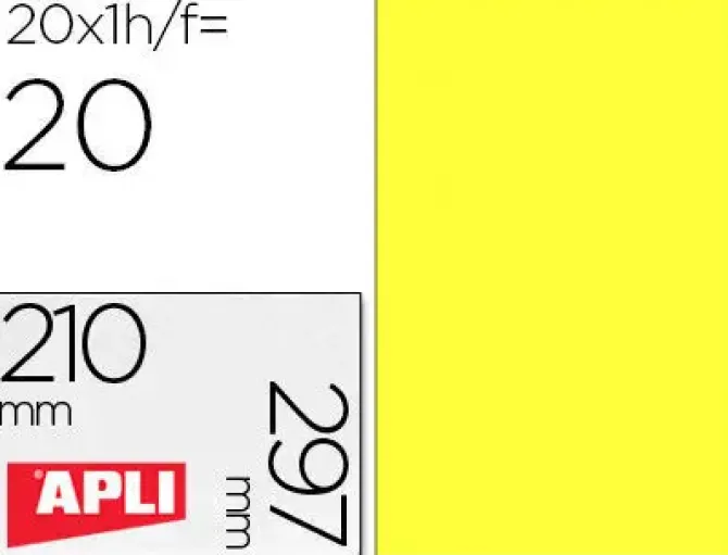 APLI ETIQUETAS APLI A4 FLUOR AMAR.20ET 20H 02878 MAK029282