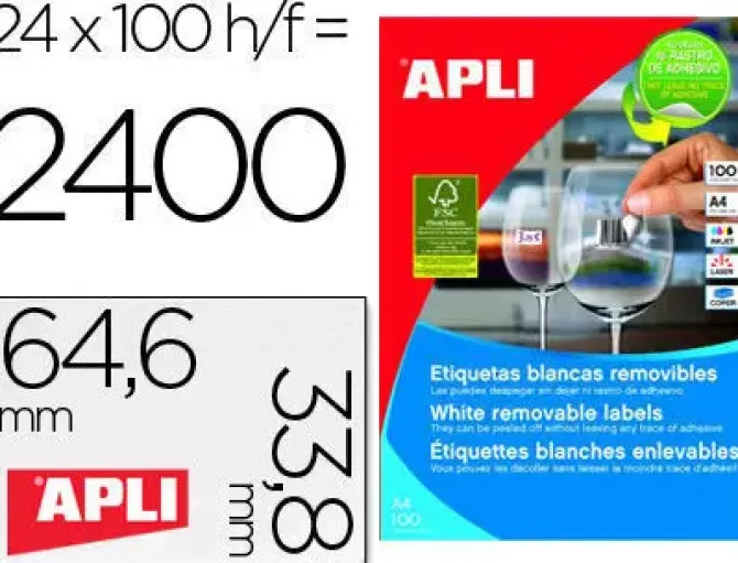 APLI ETIQUETAS APLI A4 64,6X33,8 REMV.100H 03056 MAK002073