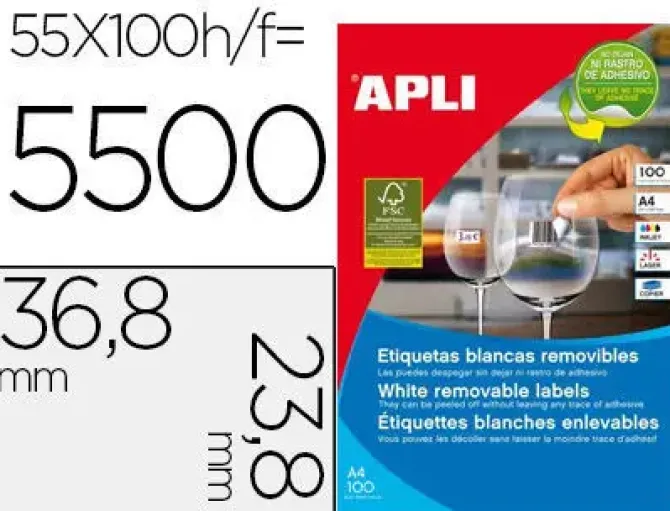APLI ETIQUETAS APLI A4 36,8X23,8 REMV.100H 03051 MAK002068