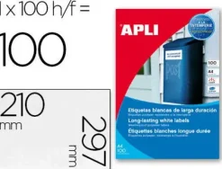 APLI ETIQUETAS BLANCAS RESISTENTES INTEMPERIE 210 X 297 MM - 100 HOJAS