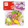 APLI FORMAS DE FLOR ADHESIVAS DE GOMA EVA - 48 FORMAS - MEDIDAS SURTIDAS - MATERIAL SUAVE Y SEGURO - COLORES SURTIDOS PURPURINA