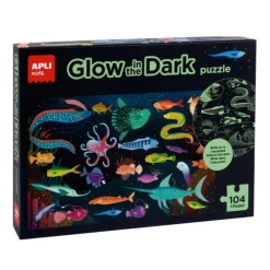APLI GLOW IN THE DARK PUZZLE FLUORESCENTE DE 104 PIEZAS 5X5CM - TEMATICA OCEANOS - POSTER PARA FACILITAR MONTAJE - RECOMENDADO PARA NIÑOS A PARTIR DE 5 AÑOS