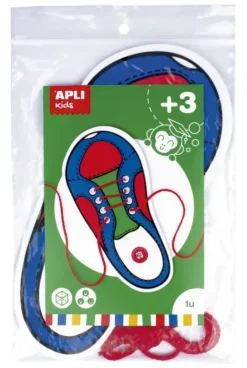 APLI JUEGO DE APRENDIZAJE PARA ATAR ZAPATOS - PLANTILLA DE PLASTICO EN FORMA DE ZAPATO DE 100X210MM - DESARROLLA PSICOMOTRICIDAD FINA Y COORDINACION MANO-OJO - CORDON ROJO