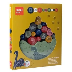 APLI JUEGO DE EQUILIBRIO DINOSAURIOS - 16 PIEZAS DE MADERA DE ALTA CALIDAD - BASE BALANCEANTE - DADO CON COLORES - 3 TAMAÑOS DE DINOSAURIOS - COLOR NATURAL