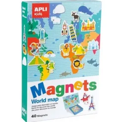 APLI JUEGO MAGNETICO MAPAMUNDI - 1 ESCENARIO IMANTADO 36 X 38 CM - 40 FICHAS CON DIBUJOS DE MONUMENTOS Y ANIMALES