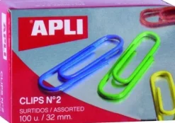 APLI PACK DE 100 CLIPS Nº2 32 MM - COLORES SURTIDOS
