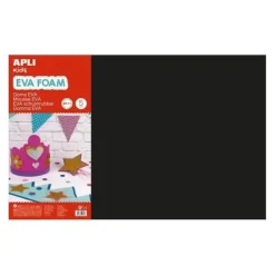 APLI PACK DE 5 GOMA EVA 600 X 400 MM - GROSOR 2 MM - IMPERMEABLE - MOLDEABLE AL CALOR - COLOR NEGRO