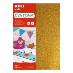 APLI PACK DE 10 GOMA EVA PURPURINA A4 - GROSOR 2 MM - IMPREMEABLE - MOLDEABLE AL CALOR - COLORES SURTIDOS