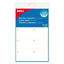 APLI PACK DE 10 HOJAS DE ETIQUETAS ESPECIALES CONGELADOR 34 X 53 MM - ADHESIVO RESISTENTE A BAJAS TEMPERATURAS - COLOR BLANCO