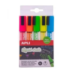 APLI PACK DE 5 ROTULADORES DE TIZA LIQUIDA PUNTA REDONDA - PUNTA 5.5 MM - SECADO RAPIDO - COLORES SURTIDOS