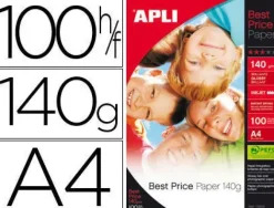 APLI PAPEL FOTOGRAFICO BESTPRICE A4 140GR - ACABADO BRILLANTE - 100 HOJAS