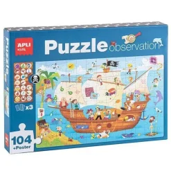 APLI PUZZLE OBSERVACION BARCO PIRATA DE 104 PIEZAS DE 5X5CM - INCLUYE POSTER Y 3 FICHAS - FACIL MANEJO - DESARROLLA HABILIDADES Y AUTOESTIMA - RECOMENDADO PARA NIÑOS A PARTIR DE 5 AÑOS