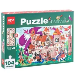 APLI PUZZLE OBSERVACION CASTILLO DE 104 PIEZAS DE 5X5CM - INCLUYE POSTER Y 3 FICHAS - FACIL MANEJO - DESARROLLA HABILIDADES Y AUTOESTIMA - RECOMENDADO PARA NIÑOS A PARTIR DE 5 AÑOS