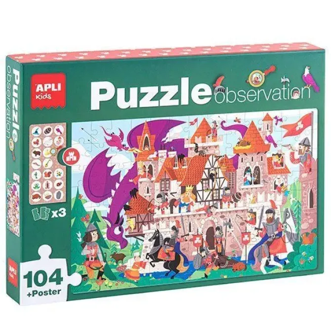 APLI PUZZLE OBSERVACION CASTILLO DE 104 PIEZAS DE 5X5CM - INCLUYE POSTER Y 3 FICHAS - FACIL MANEJO - DESARROLLA HABILIDADES Y AUTOESTIMA - RECOMENDADO PARA NIÑOS A PARTIR DE 5 AÑOS