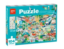 APLI PUZZLE OBSERVACION CIUDAD DE 104 PIEZAS DE 5X5CM - INCLUYE POSTER Y 3 FICHAS - FACIL MANEJO - DESARROLLA HABILIDADES Y AUTOESTIMA - RECOMENDADO PARA NIÑOS A PARTIR DE 5 AÑOS
