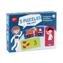 APLI SET DE 3 PUZZLES: TRANSPORTE, PROFESIONES Y NUMEROS - 24 PIEZAS POR PUZZLE, 72 PIEZAS TOTAL - RECOMENDADO PARA NIÑOS A PARTIR DE 3 AÑOS
