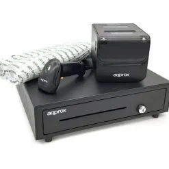 APPROX PACK TPV CAJON PORTAMONEDAS + IMPRESORA TERMICA + LECTOR DE CODIGOS + ROLLOS - COLOR NEGRO