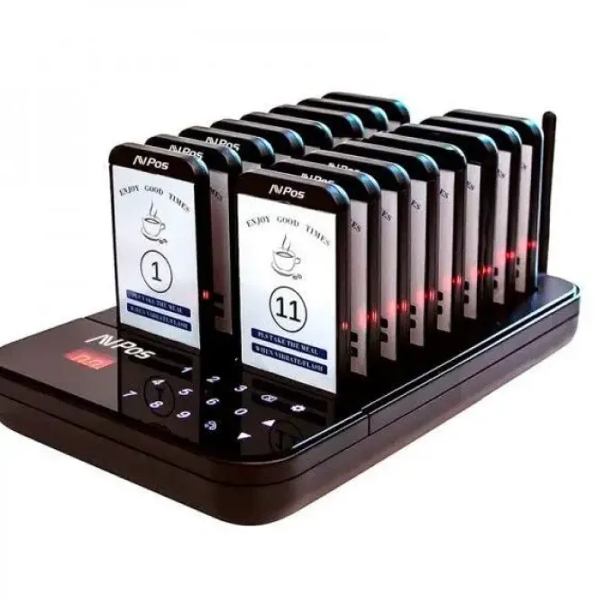 AVPOS AVP-AC-T16 AVISADOR DE CLIENTES - BASE DE CARGA - 16 UNIDADES - 350/500M ALCANCE - 200 MAH - COLOR NEGRO