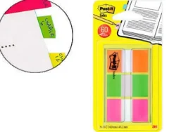 BANDERITAS SEPARADORAS POST-IT INDEX 680 NARANJA LIMA Y ROSA DISPENSADOR FUNDA 3X20