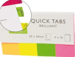 BANDERITAS SEPARADORAS Q-CONNECT 20X50 MM FLUORESCENTE PACK DE 4 CON 50 HOJAS
