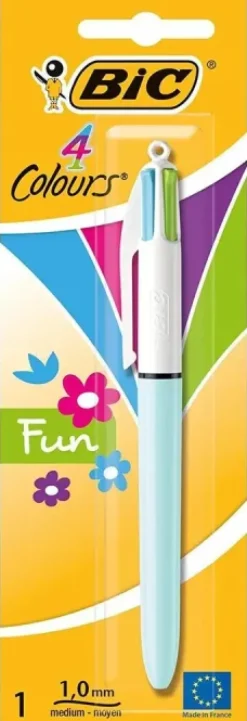 BIC 4 COLOURS FUN BOLIGRAFO DE BOLA RETRACTIL - PUNTA MEDIA DE 1.0MM - TINTA CON BASE DE ACEITE - TINTA DE COLORES: ROSA, MORADO, TURQUESA Y VERDE LIMA
