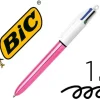 BIC 4 COLOURS SHINE BOLIGRAFO DE BOLA RETRACTIL - PUNTA DE 1MM - TRAZO DE 0.4MM - TINTA CON BASE DE ACEITE - CUERPO ROSA METALIZADO/BLANCO - 4 COLORES