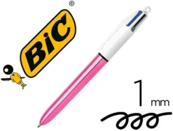 BIC 4 COLOURS SHINE BOLIGRAFO DE BOLA RETRACTIL - PUNTA DE 1MM - TRAZO DE 0.4MM - TINTA CON BASE DE ACEITE - CUERPO ROSA METALIZADO/BLANCO - 4 COLORES