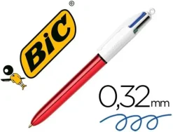 BIC 4 COLOURS SHINE BOLIGRAFO DE BOLA RETRACTIL - PUNTA DE 1MM - TRAZO DE 0.4MM - TINTA CON BASE DE ACEITE - CUERPO ROJO METALIZADO/BLANCO - 4 COLORES