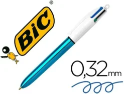 BIC 4 COLOURS SHINE BOLIGRAFO DE BOLA RETRACTIL - PUNTA DE 1MM - TRAZO DE 0.4MM - TINTA CON BASE DE ACEITE - CUERPO AZUL METALIZADO/BLANCO - 4 COLORES