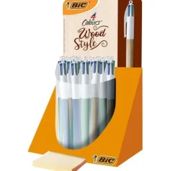 BIC 4 COLOURS WOOD STYLE BOLIGRAFOS DE BOLA RETRACTILES - PUNTA MEDIA DE 1.0MM - TINTA CON BASE DE ACEITE - DISEÑO MADERA - 4 COLORES
