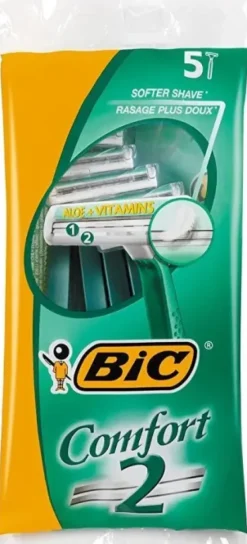 BIC CONFORT 2 PACK DE 5 MAQUINILLAS DE AFEITAR DESECHABLES DE 2 HOJAS - TIRA LUBRICANTE CON ALOE VERA