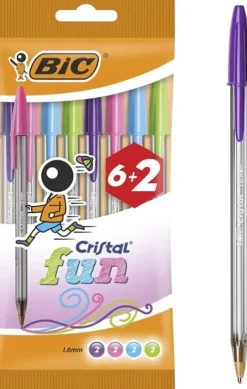 BIC CRISTAL FUN 6+2 PACK DE 8 BOLIGRAFOS DE BOLA - PUNTA REDONDA DE 1.6MM - TRAZO 0.42MM - TINTA CON BASE DE ACEITE - COLORES SURTIDOS
