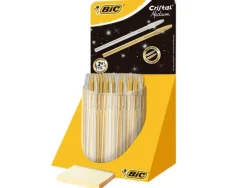 BIC CRISTAL LINEA CELEBRATION EXPOSITOR DE 40 BOLIGRAFOS DE BOLA CON CUERPO DORADO Y PLATEADO - PUNTA MEDIA DE 1.0MM - TINTA CON BASE DE ACEITE - COLOR AZUL