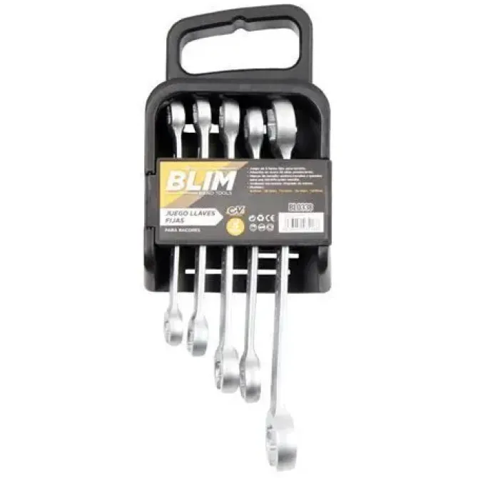 BLIM JUEGO DE 5 LLAVES FIJAS PARA RACORES - ALEACION DE ACERO DE ALTAS PRESTACIONES - MARCAS DE TAMAÑO UNIDIRECCIONALES Y GRANDES - ACABADO MICROMATE CHAPADO EN CROMO
