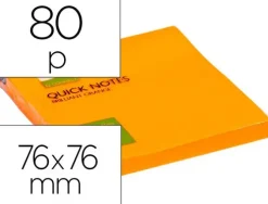 BLOC DE NOTAS ADHESIVAS QUITA Y PON Q-CONNECT 76X76 MM NARANJA NEON 80 HOJAS