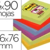 BLOC DE NOTAS ADHESIVAS QUITA Y PON POST-IT SUPER STICKY 76X76 MM CON 90 HOJAS PACK DE 6 BLOC COLORES SURTIDOS