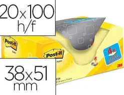 BLOC DE NOTAS ADHESIVAS QUITA Y PON POST-IT SUPER STICKY AMARILLO CANARIO 38X51 MM PACK PROMOCIONAL 16+4 GRATIS