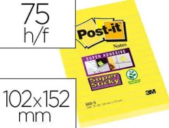 BLOC DE NOTAS ADHESIVAS QUITA Y PON POST-IT SUPER STICKY RAYADO AMARILLO ULTRA 102X152 MM